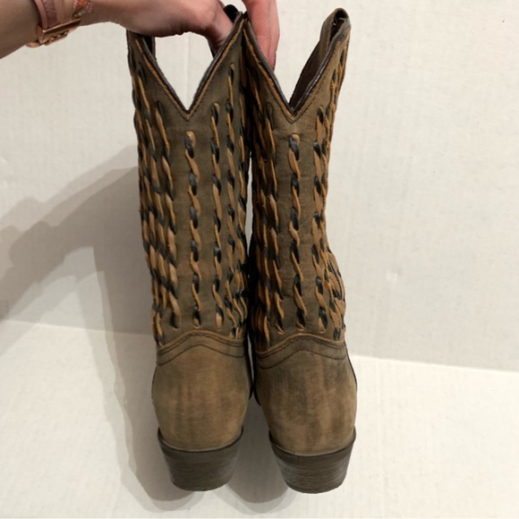 Laredo Snip Toe Braided Leather & Nubuck Brown/Black Boot Western Women’s Sz 6.5 - Picture 5 of 7